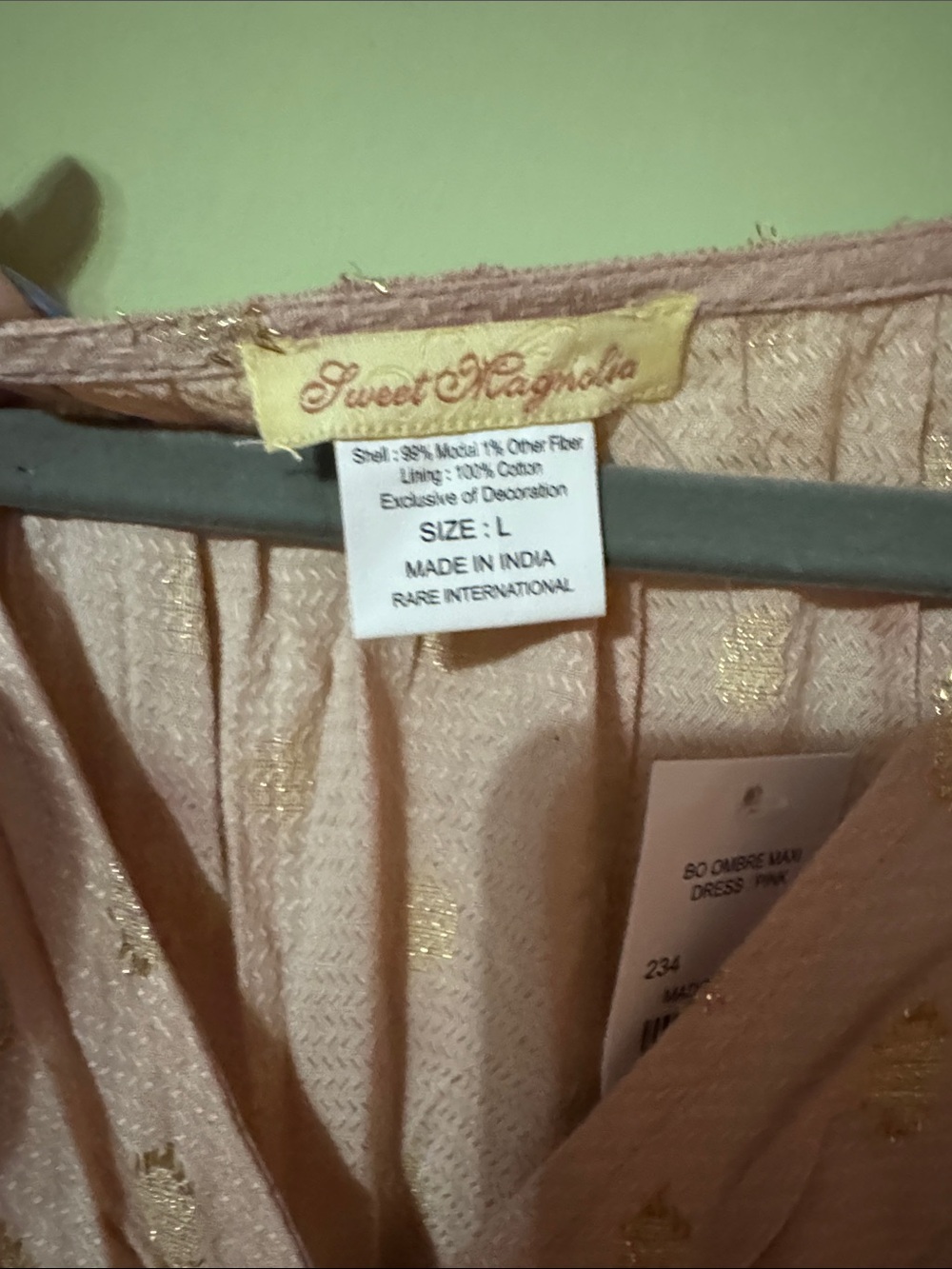 Sweet Magnolia Pink Ombre Maxi Dress with Gold Motif - Picture 2 of 6